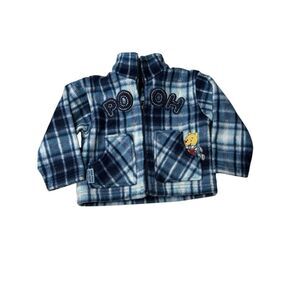 Vintage y2k Winnie the Pooh Disney Blue White fleece plaid zip up jacket 18M